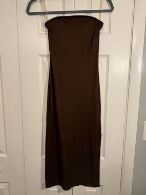 Free For All Strapless Ribbed Maxi Dress XS Brown